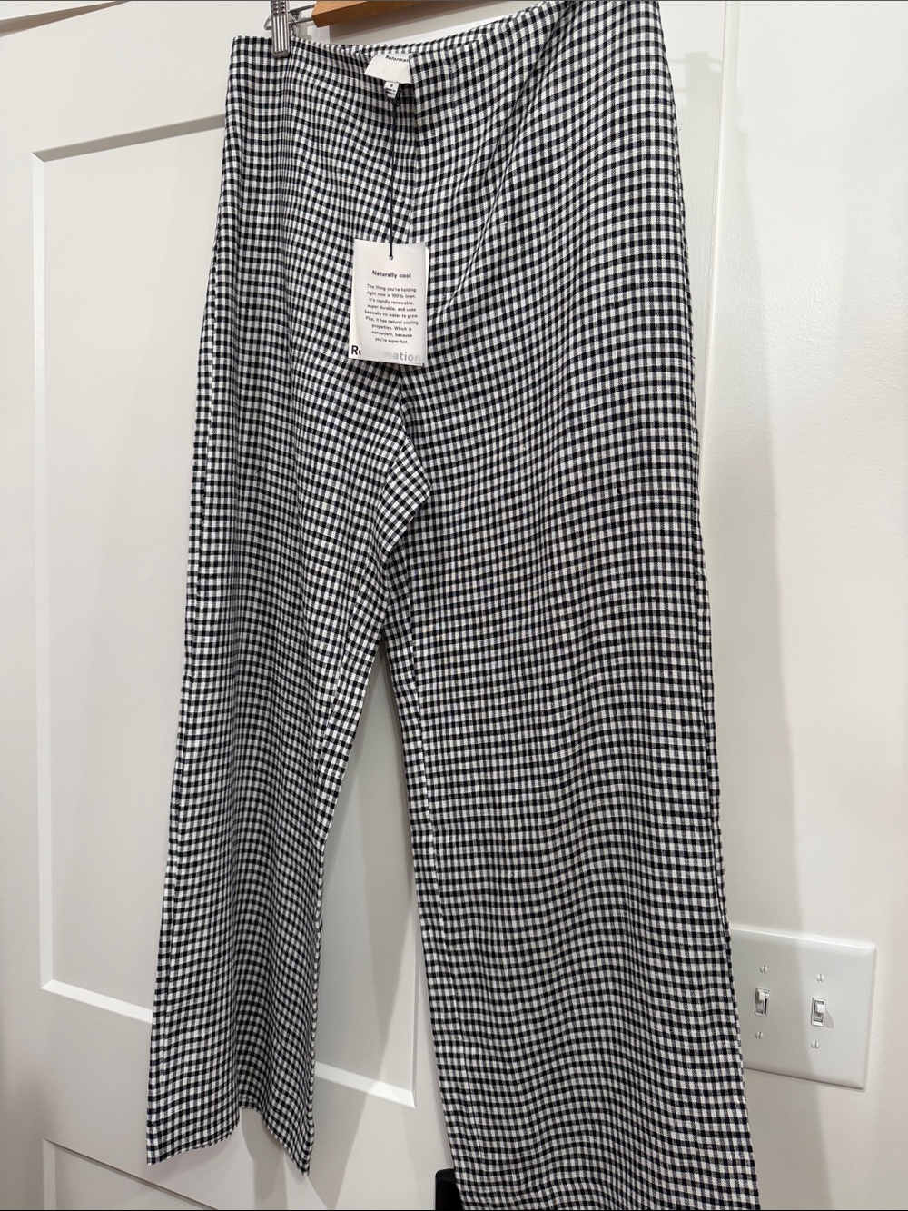 Black & White Gingham Women’s Linen Pants- Reformation NWT